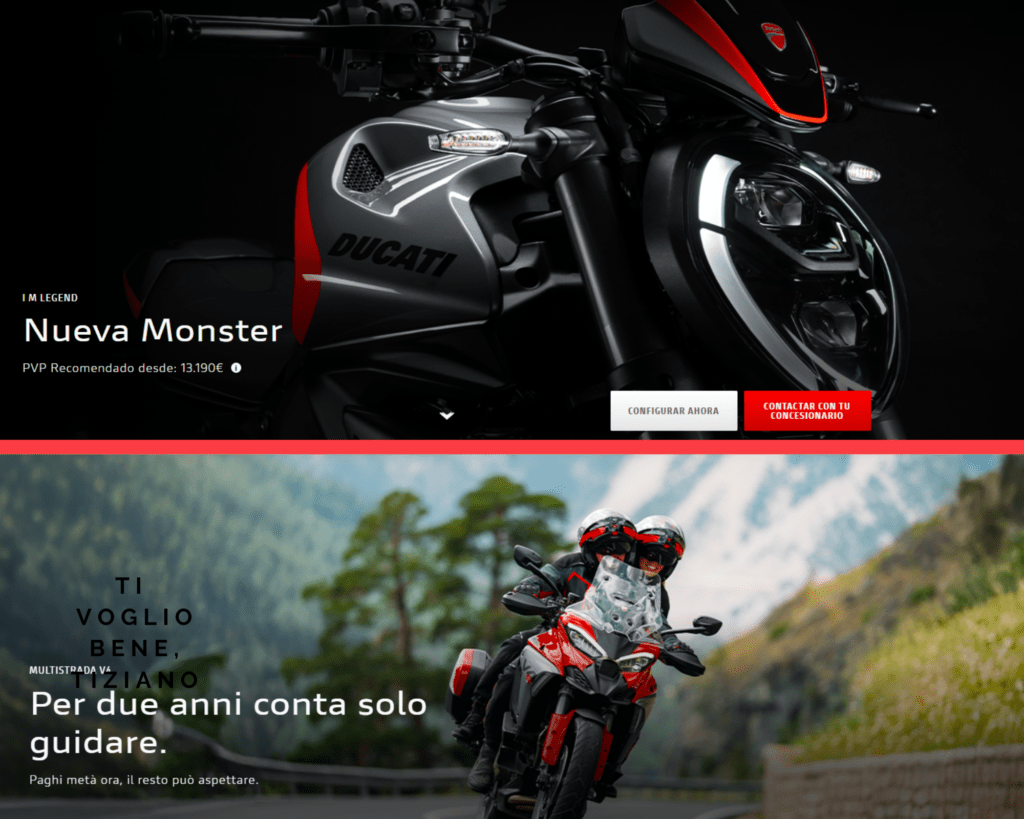 localizzazione ducati con immagini delle due home page dei siti